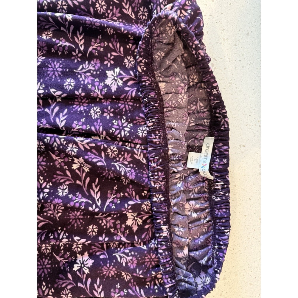Dreams & Co Pajama Set Purple Floral Lace Capped Sleeves Size M 14-16 - Picture 5 of 11